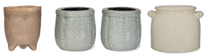 terracotta, grey and white rustic plant pots