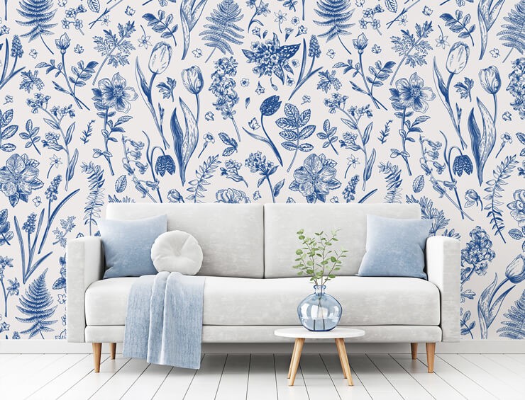 Mercia Vines in Deep Blue Botanical Birds and Bees Wallpaper  Botanical  wallpaper Bird wallpaper Contemporary wallpaper