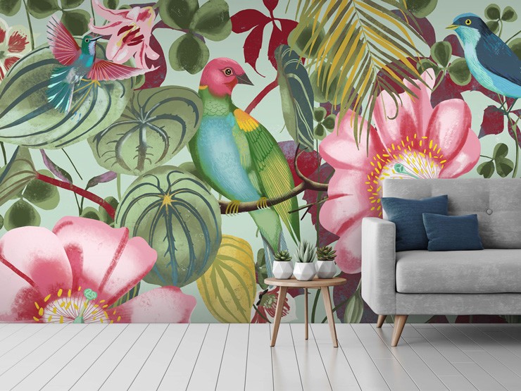 Tropical wallpaper in lounge by Uta Krogmann