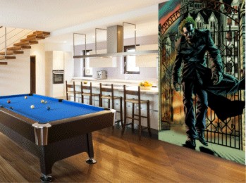 joker wallpaper in snooker table room