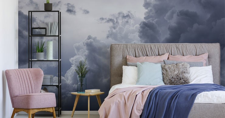 grey rain clouds in pink and grey modern bedroom