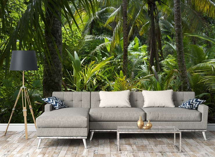luscious green tropical jungle in modern lounge
