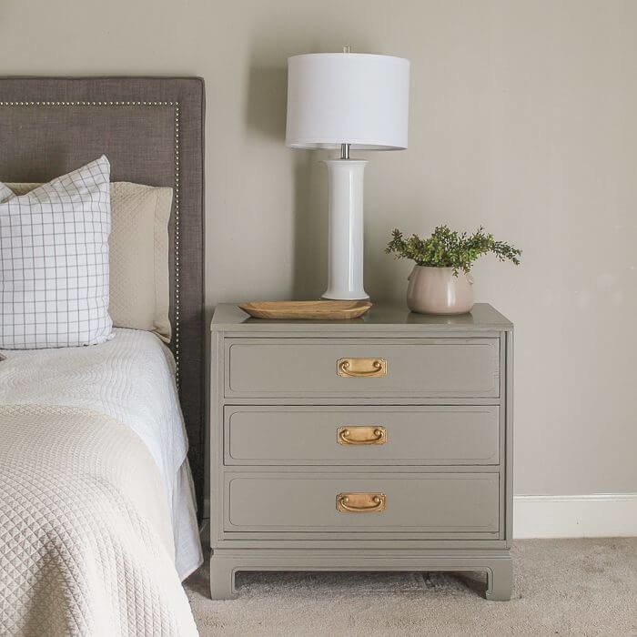 grey nightstand to make your bedroom look more expensive