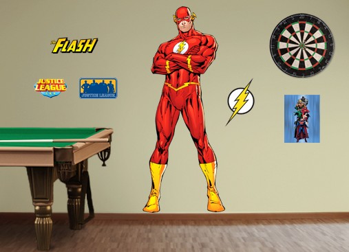 superhero flash decals on wall in games room