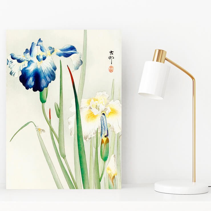 blue and yellow watercolour floral metal print