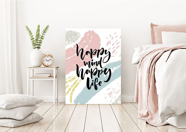 pastel pink and blue quote metal print in pink bedroom