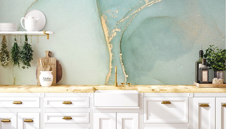 light green marble wallpaper in marble trend kitchen