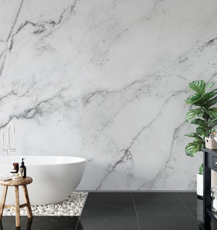 marble wallpaper in white stylish bedroom to Make Your Home Feel like a Luxurious Hotel
