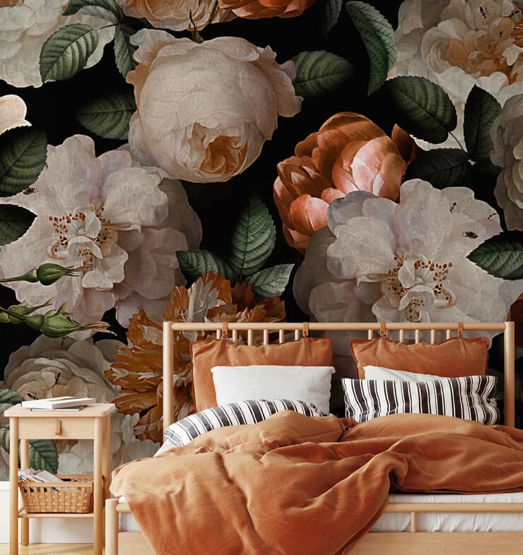 peach floral wallpaper in bedroom for trendy wallpapers look