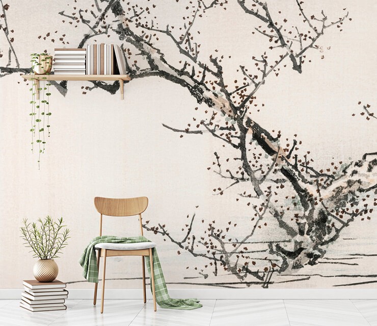 oriental black and white tree wallpaper