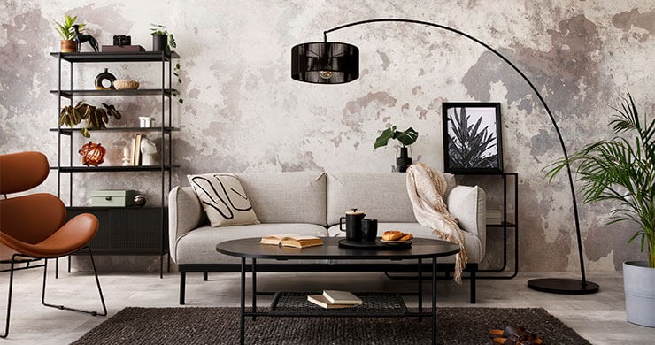 Industrial style living room with black home accessories 