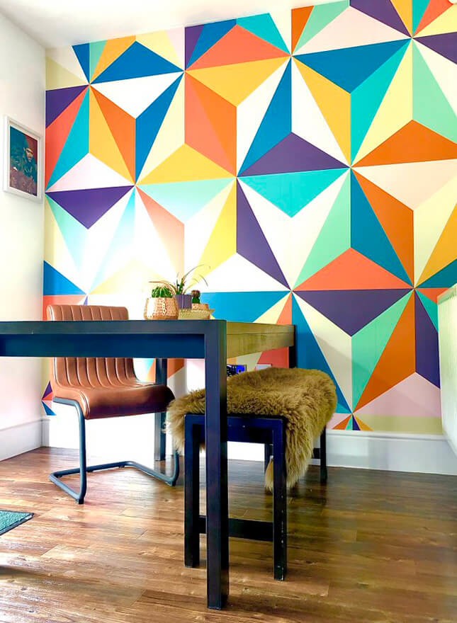 colourful shapes wallpaper in retro office
