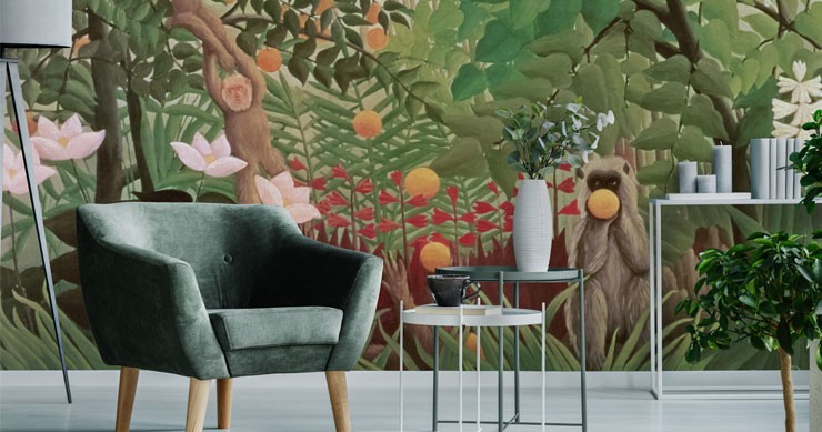 henri-rousseau-mural-in-living-room