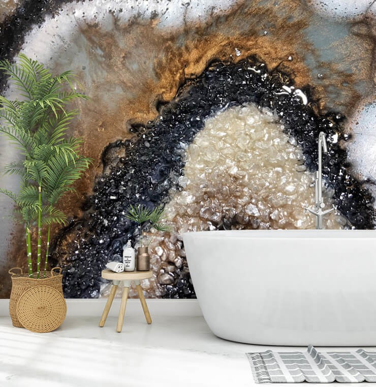 geode effect modern wallpaper designs in minimalist bathroom