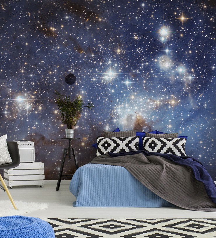 stars in space wall mural in bedroom