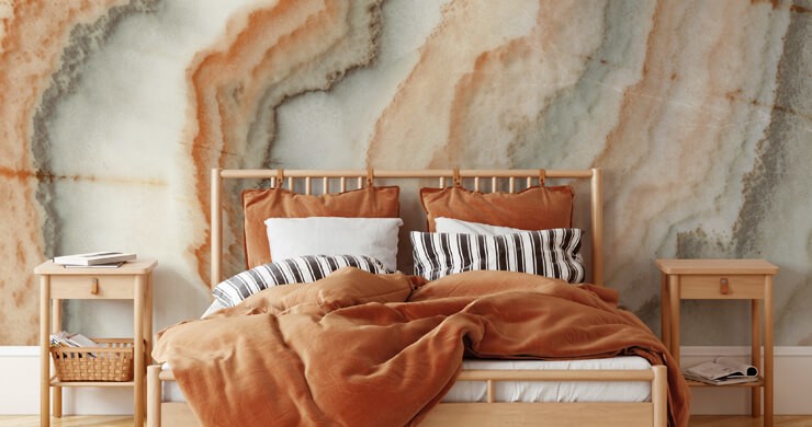 marble effect wallpaper in bedroom