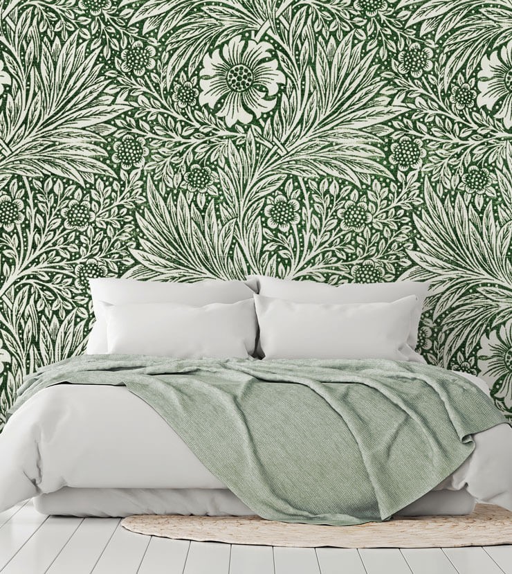 Marigold-Pattern-Wallpaper-by-William-Morris-in-bedroom