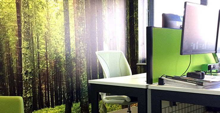 green forest wallpaper in relaxing office