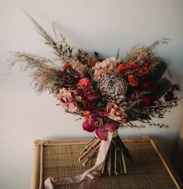 red toned dried bouquet of flowers