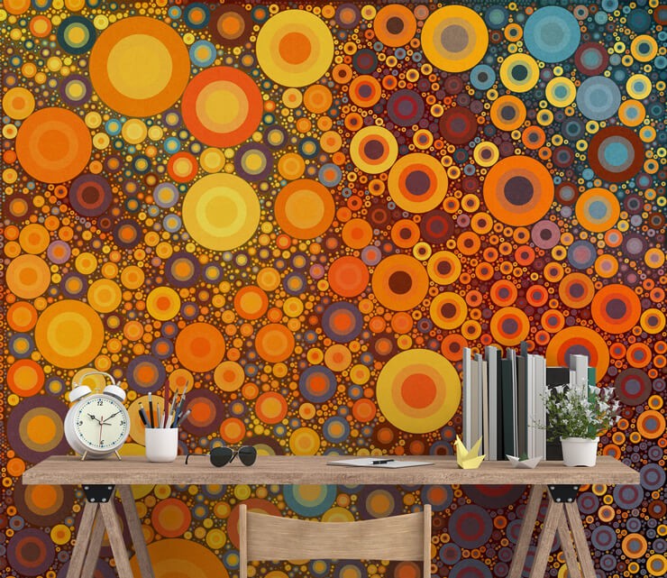 orange circle wallpaper in home office