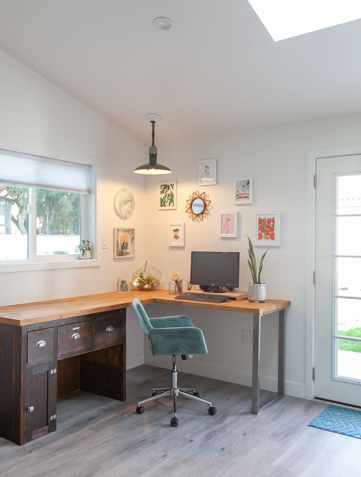 minimalist office in a garage conversion