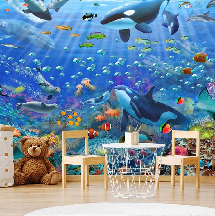 sea creatures colorful peel and stick wall mural wallpaper