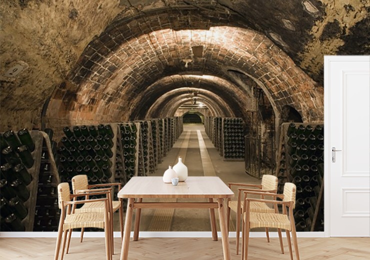 wine cellar mural in dining room