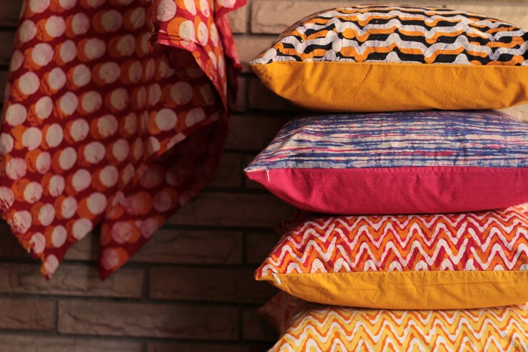 colorful batik dyed patterned cushions