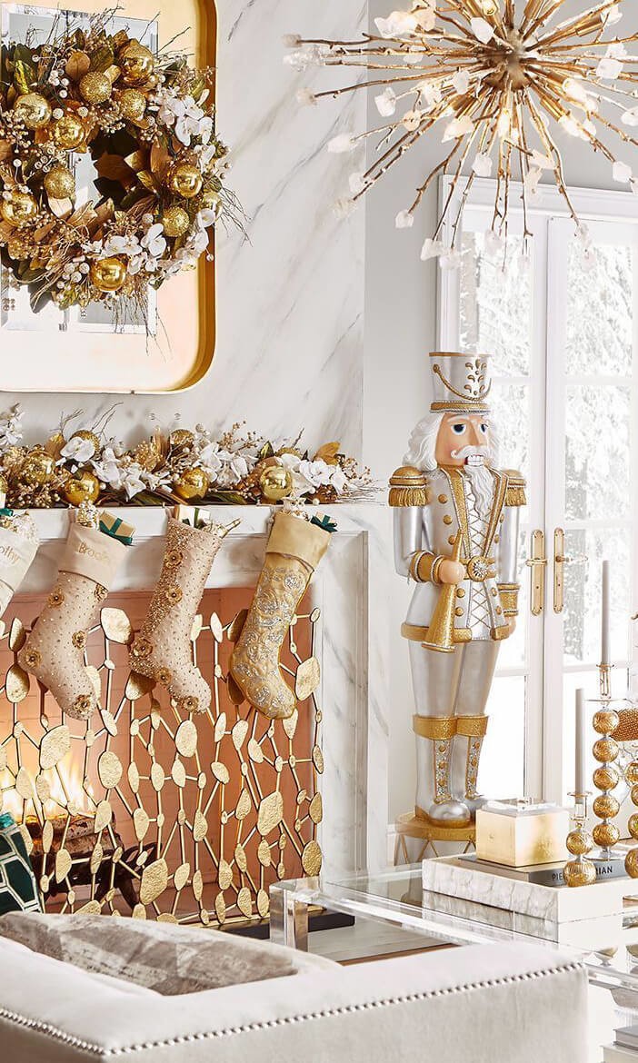 white and gold living room