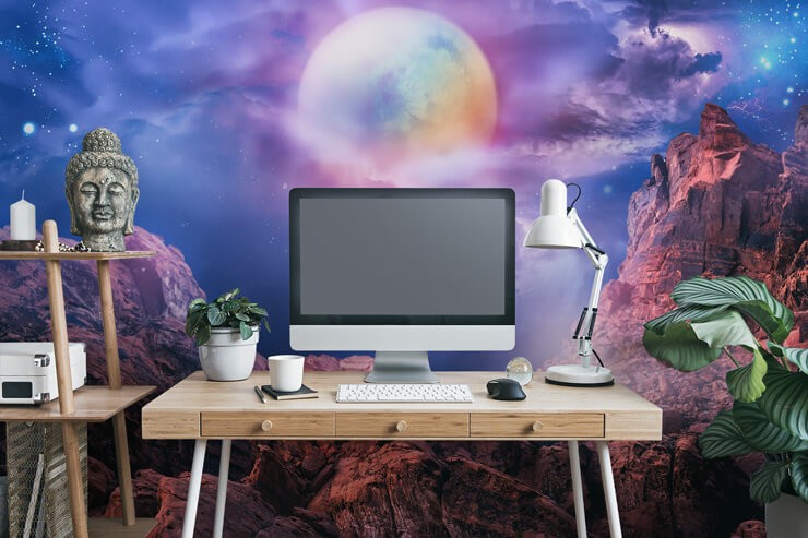 fantasy moon wallpaper in zen home office