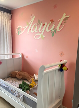 upload your own pink wall with daughters name on it