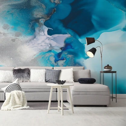 blue and grey ink effect wall mural