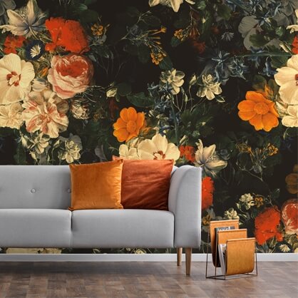 orange dark floral wallpaper