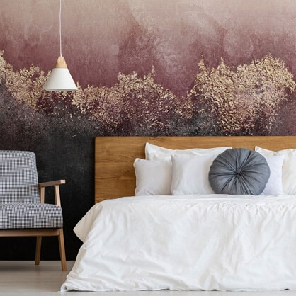 abstract pink mural in bedroom