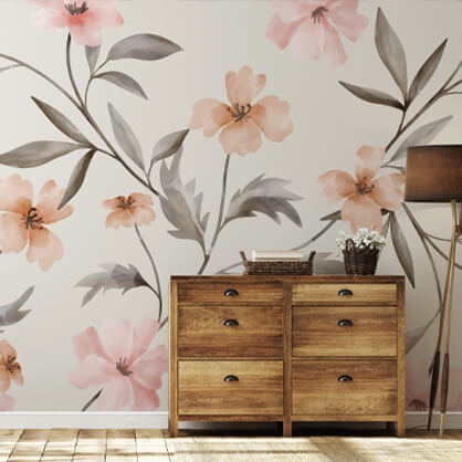 Pastel pink flowers on a cream background wallpaper