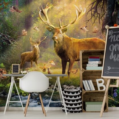 stag wallpaper in boys bedroom