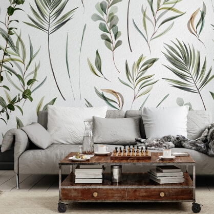 Green floral palm leaves wallpaper