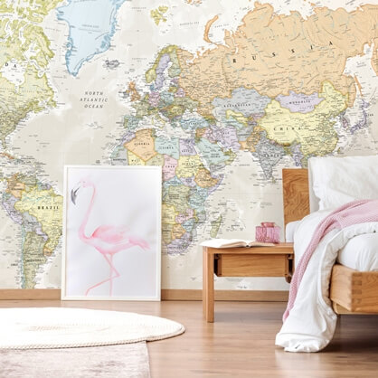 map wallpaper by Lovell Johns in bedroom