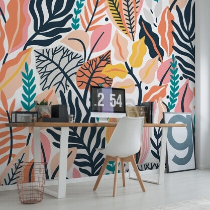 bold floral mural in home office