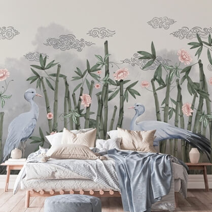 bamboo and bird michelle freer wall mural