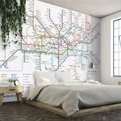 tfl map wallpaper mural in bedroom