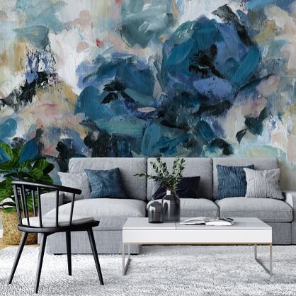 papel de parede floral na sala de estar