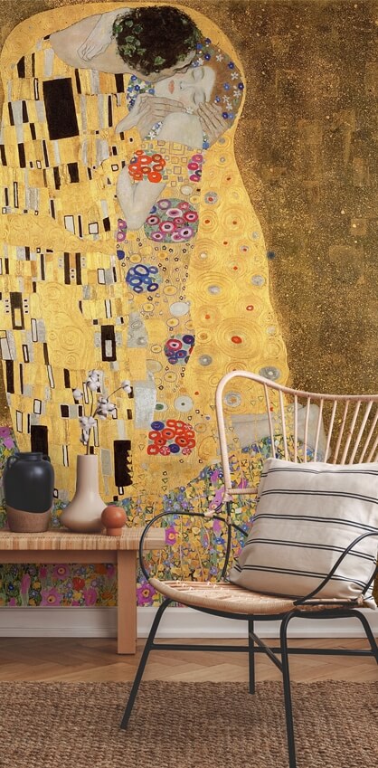 Gustav Klimt mural in living room