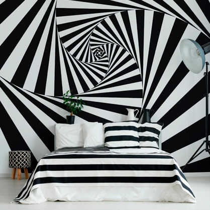 black and white wallpaper in bedroom