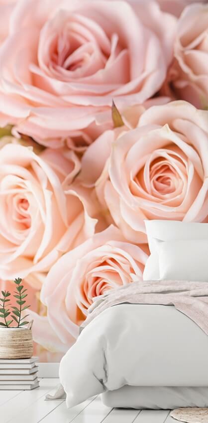 pink rose wallpaper in bedroom